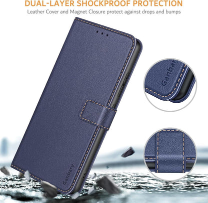 Handyhülle Honor Magic 5 Lite Leder Blau Kartenschlitze Magnet Standfunktion