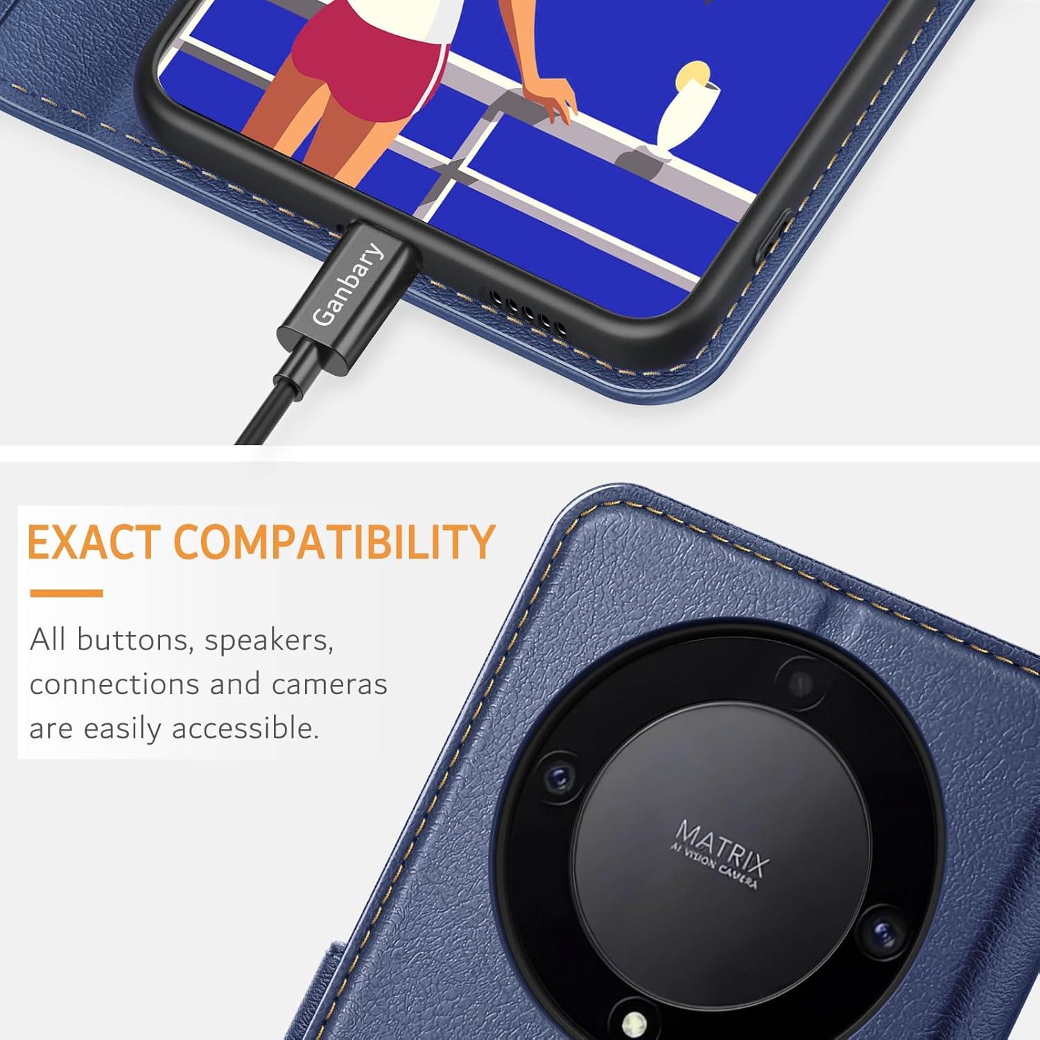 Handyhülle Honor Magic 5 Lite Leder Blau Kartenschlitze Magnet Standfunktion