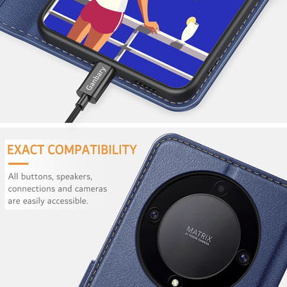 Handyhülle Honor Magic 5 Lite Leder Blau Kartenschlitze Magnet Standfunktion