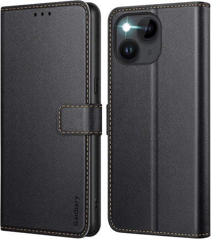 iPhone 14 / 13 Leder Handyhülle mit Standfunktion & Kartenschlitzen