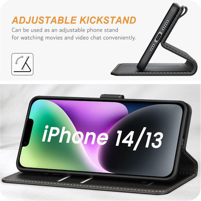 Ganbary iPhone 14 / 13 Leder Handyhülle mit Kartenschlitzen Schwarz