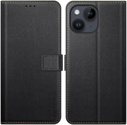 Ganbary iPhone 14 / 13 Leder Handyhülle mit Kartenschlitzen Schwarz