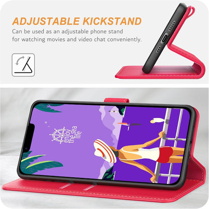 Ganbary iPhone 14 / iPhone 13 Leder Handyhülle mit Kartenfächern und Standfunktion - Rot