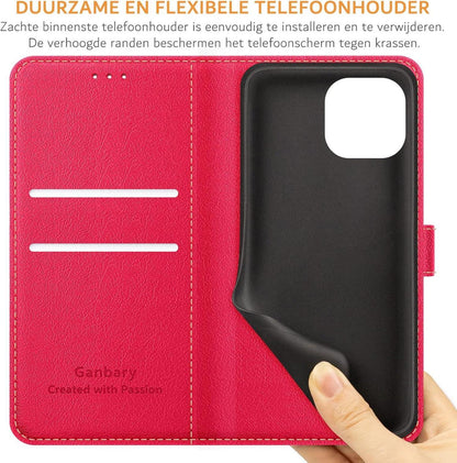 Handyhülle iPhone 14 13 Premium Leder Klapphülle Rot Standfunktion