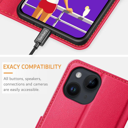 Leder Handyhülle iPhone 14 13 Klapphülle Rot Standfunktion