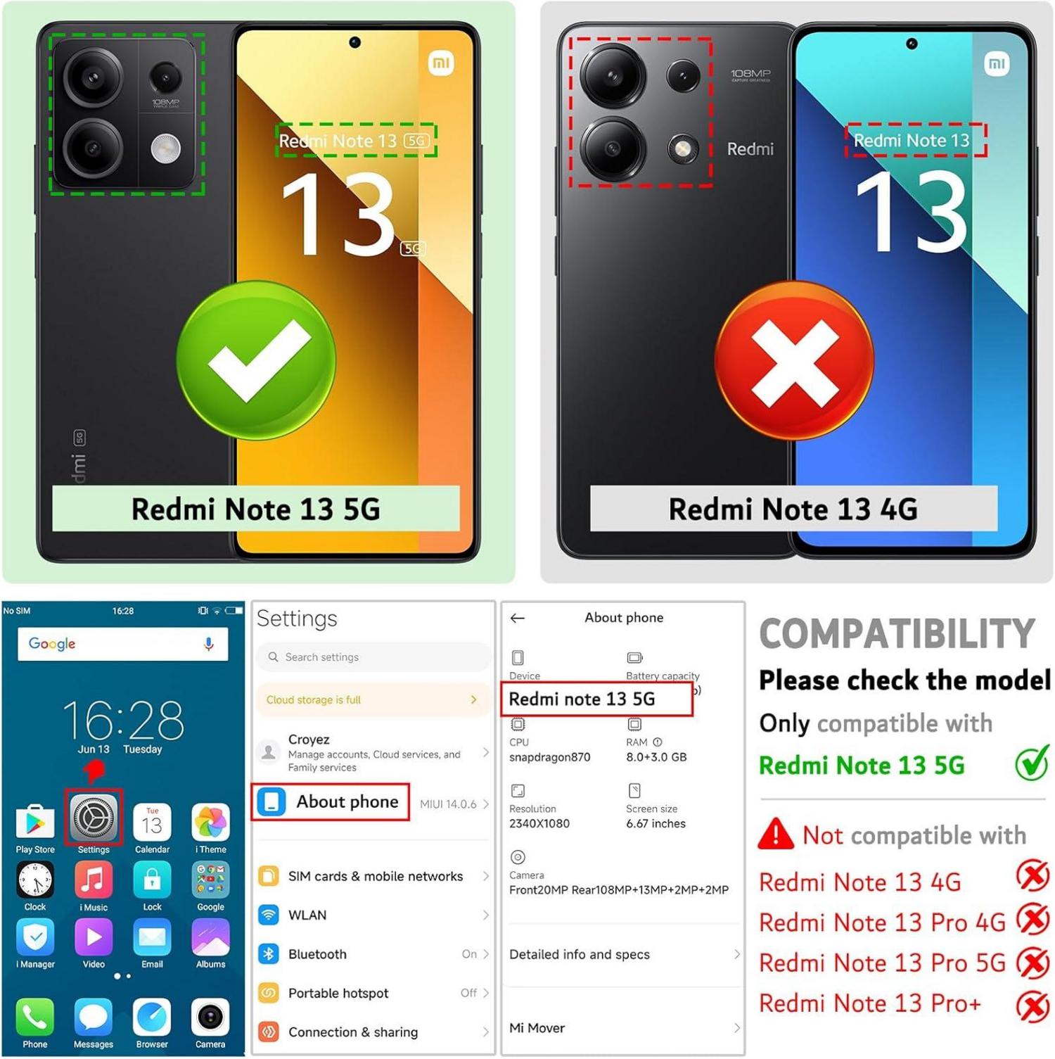 Xiaomi Redmi Note 13 5G Handyhülle Leder Klapphülle Violett