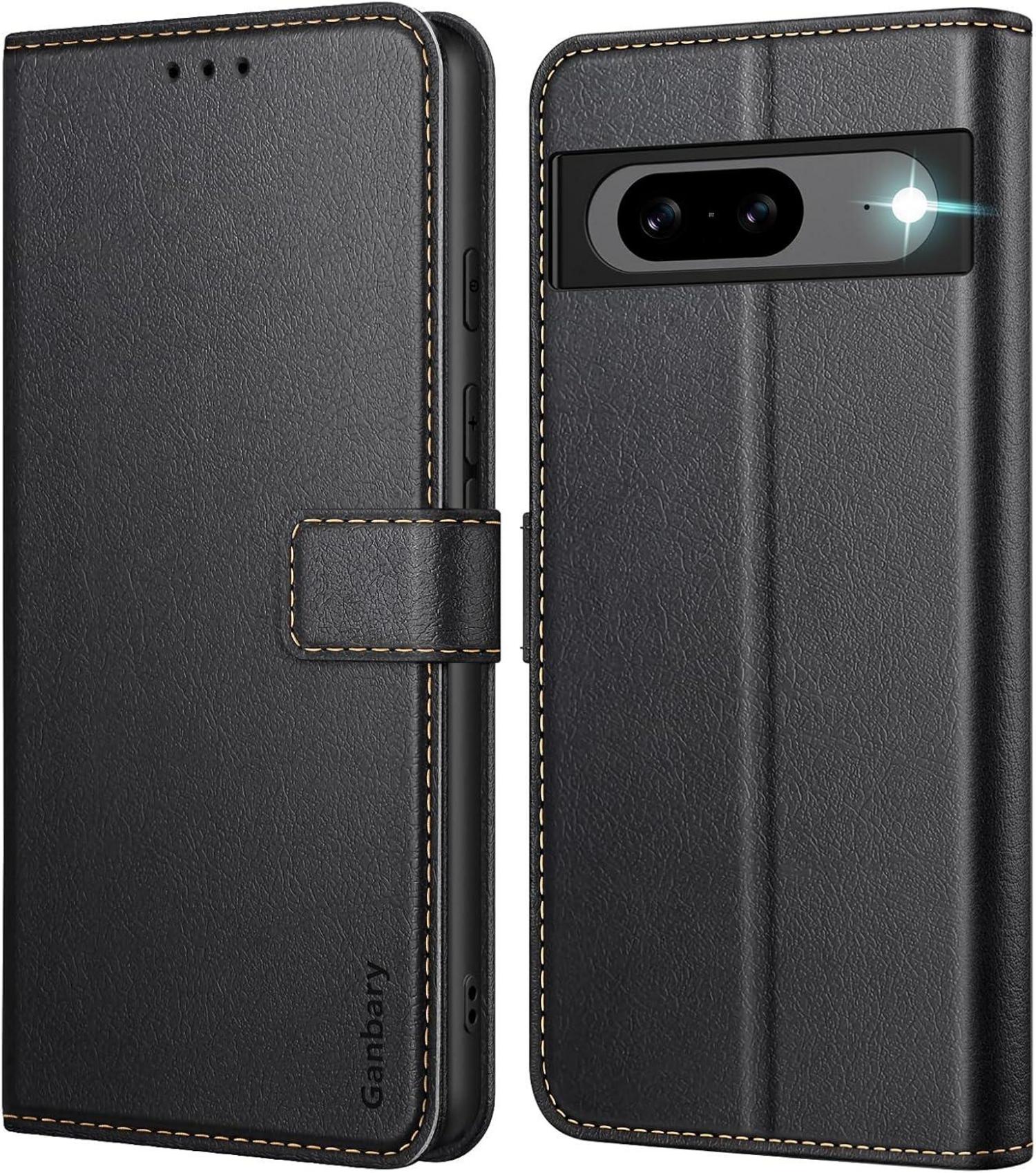 Google Pixel 8a Leder Handyhülle mit Standfunktion - Schwarz