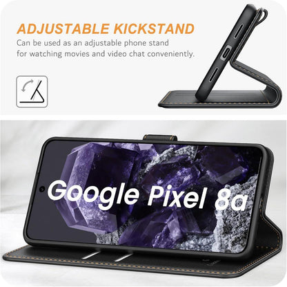 Google Pixel 8a Handyhülle Leder Klapphülle mit Kartenschlitzen Schwarz