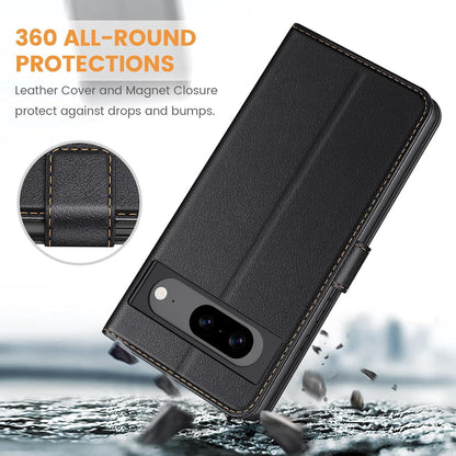 Handyhülle Google Pixel 8a Schwarz Leder Klapphülle Kartenfächer Magnet