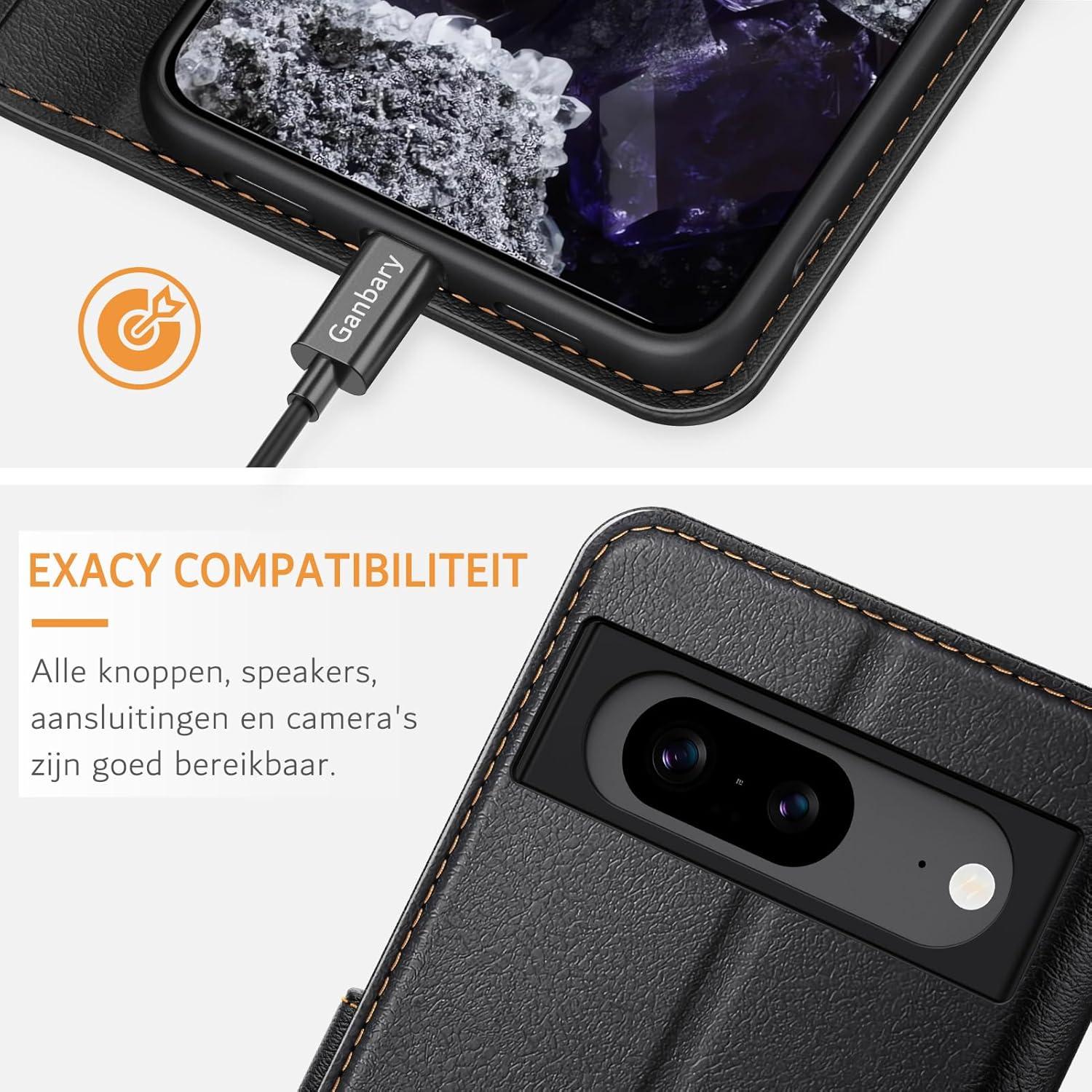 Handyhülle Google Pixel 8a Schwarz Leder Klapphülle Kartenfächer Magnet
