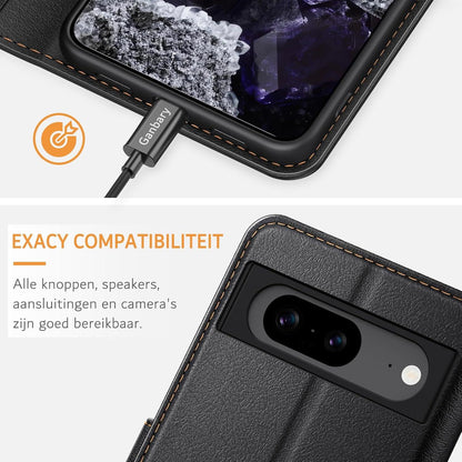 Handyhülle Google Pixel 8a Schwarz Leder Klapphülle Kartenfächer Magnet