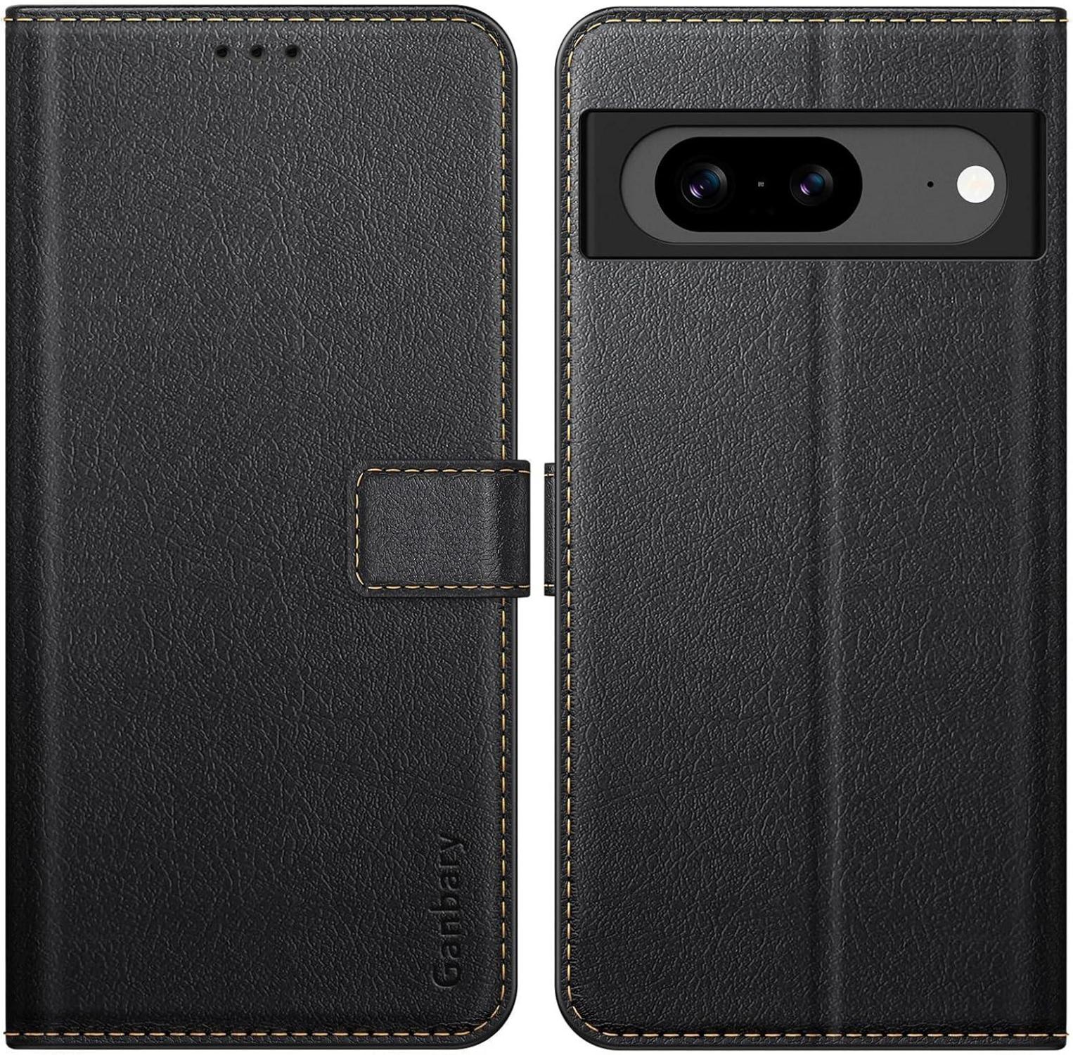 Google Pixel 8a Handyhülle Leder Klapphülle mit Kartenschlitzen Schwarz