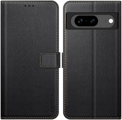 Google Pixel 8a Handyhülle Leder Klapphülle mit Kartenschlitzen Schwarz
