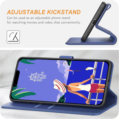 iPhone 14 / 13 Hülle Leder Blau mit Kartenschlitzen & Standfunktion