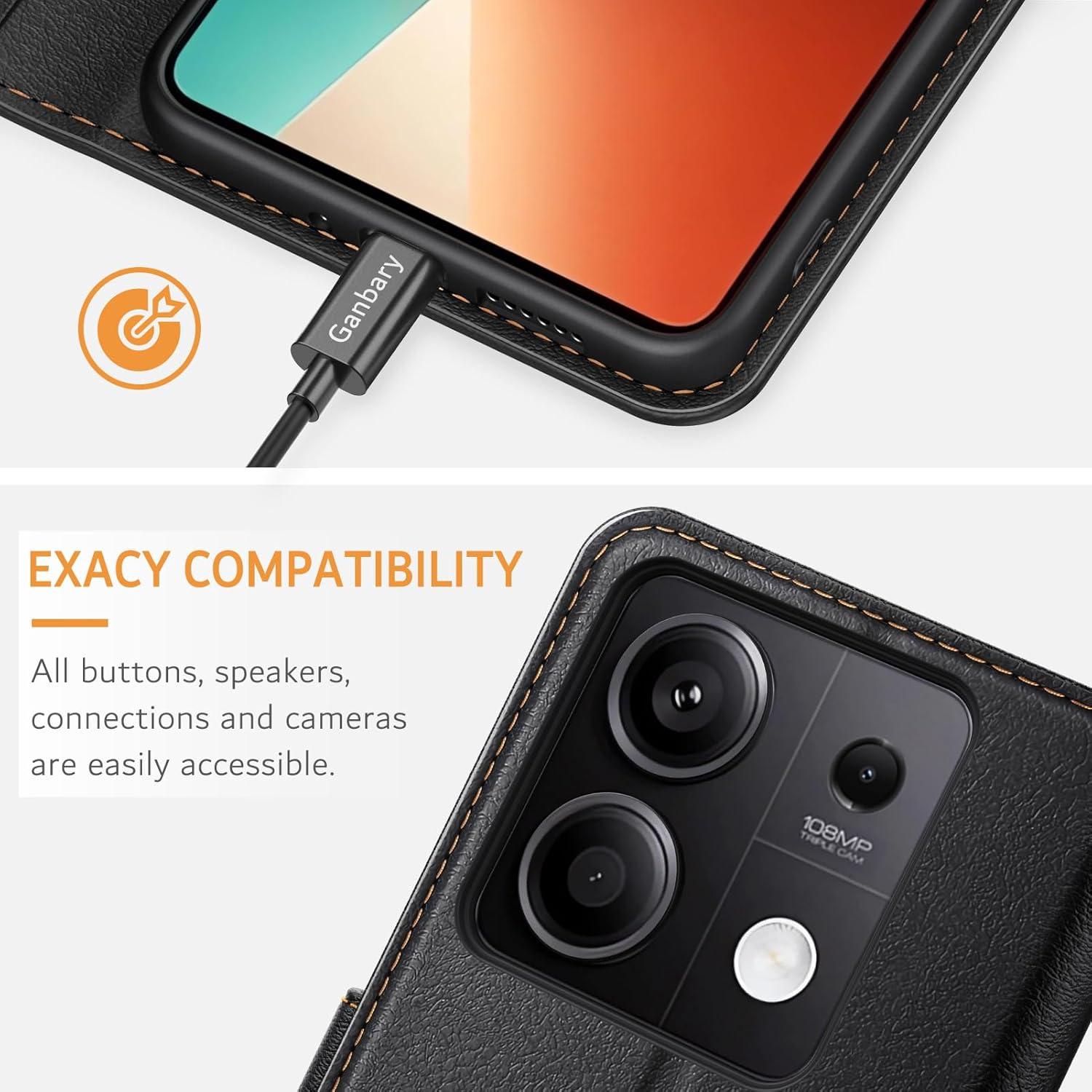 Xiaomi Redmi Note 13 5G Handyhülle Schwarz Leder Klapphülle mit Kartenschlitzen