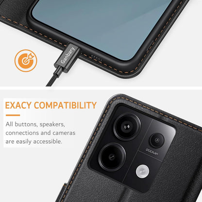Xiaomi Redmi Note 13 Pro 5G Leder Handyhülle mit Kartenschlitzen - Schwarz