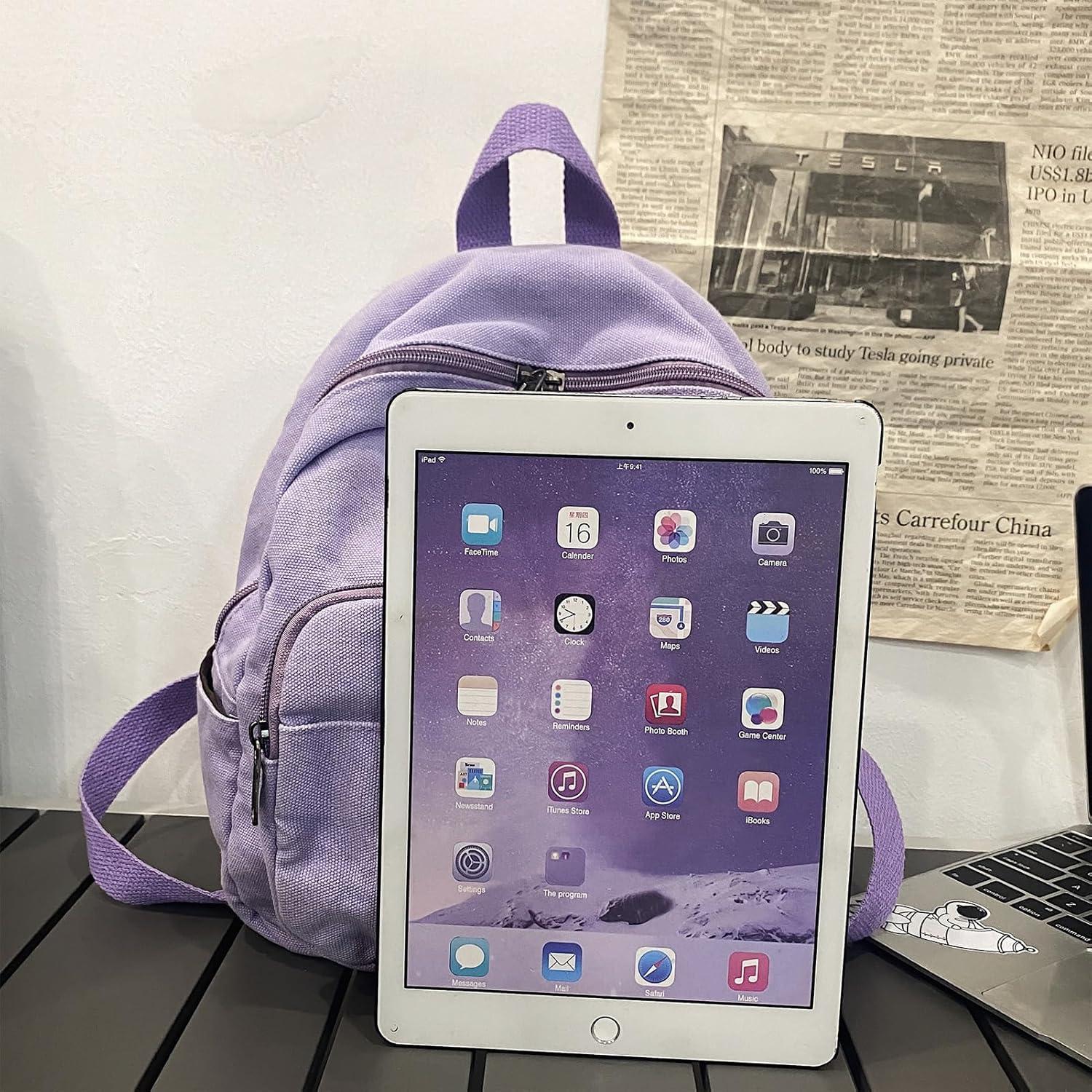 Kleiner Damen Canvas Rucksack für Schule Arbeit Reisen - Beige