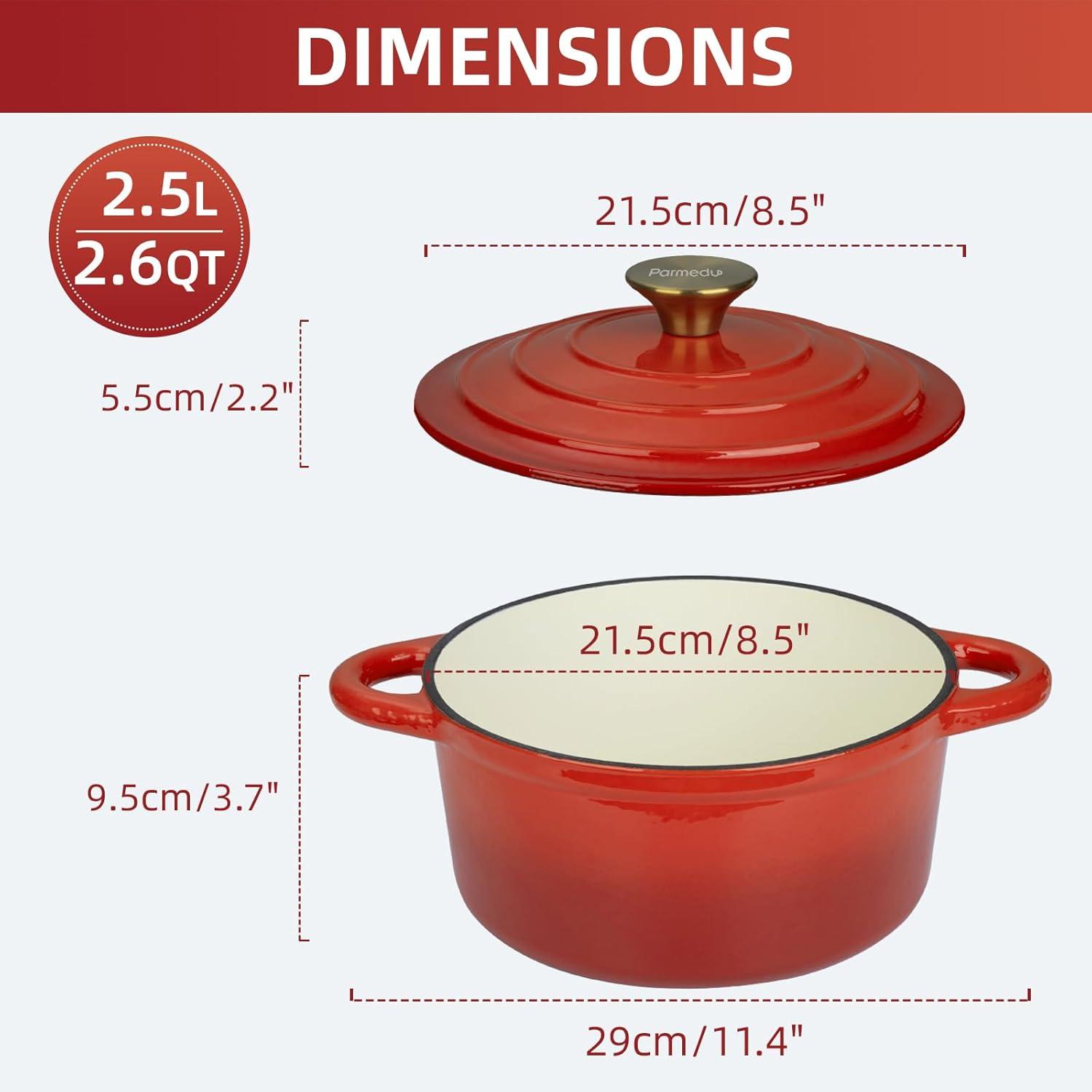 Emaille Schmortopf Gusseisen 2,5L Blau - Kochtopf mit Deckel