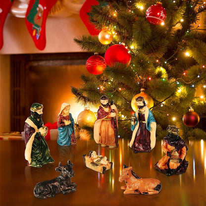 Weihnachtskrippe Krippenfiguren Holz Jesus 8-teilig Set Handbemalt