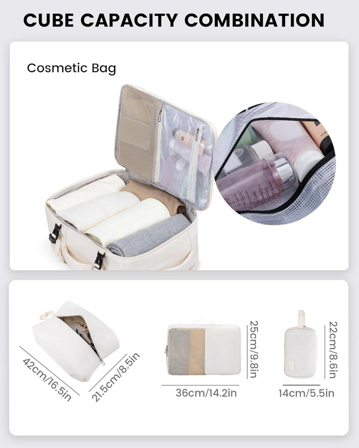 Handgepäck Rucksack 40L Damen Laptop 17,3 Zoll Reiserucksack Beige