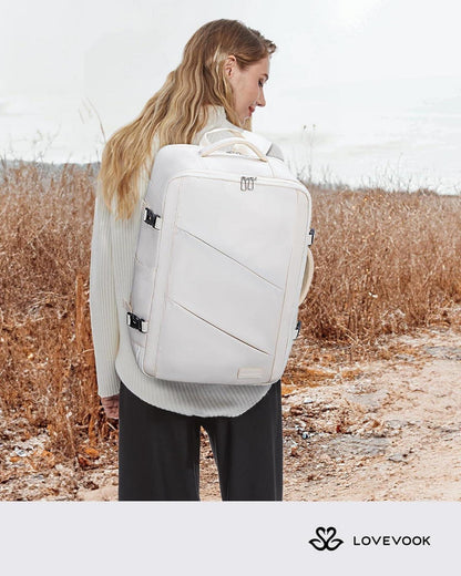 Handgepäck Rucksack 40L Damen Laptop 17,3 Zoll Reiserucksack Beige