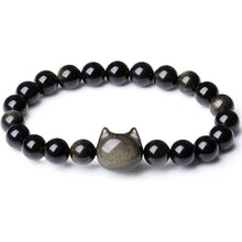 Katzenarmband aus goldenem Obsidian mit 8mm Perlen – Glücksbringer für Damen