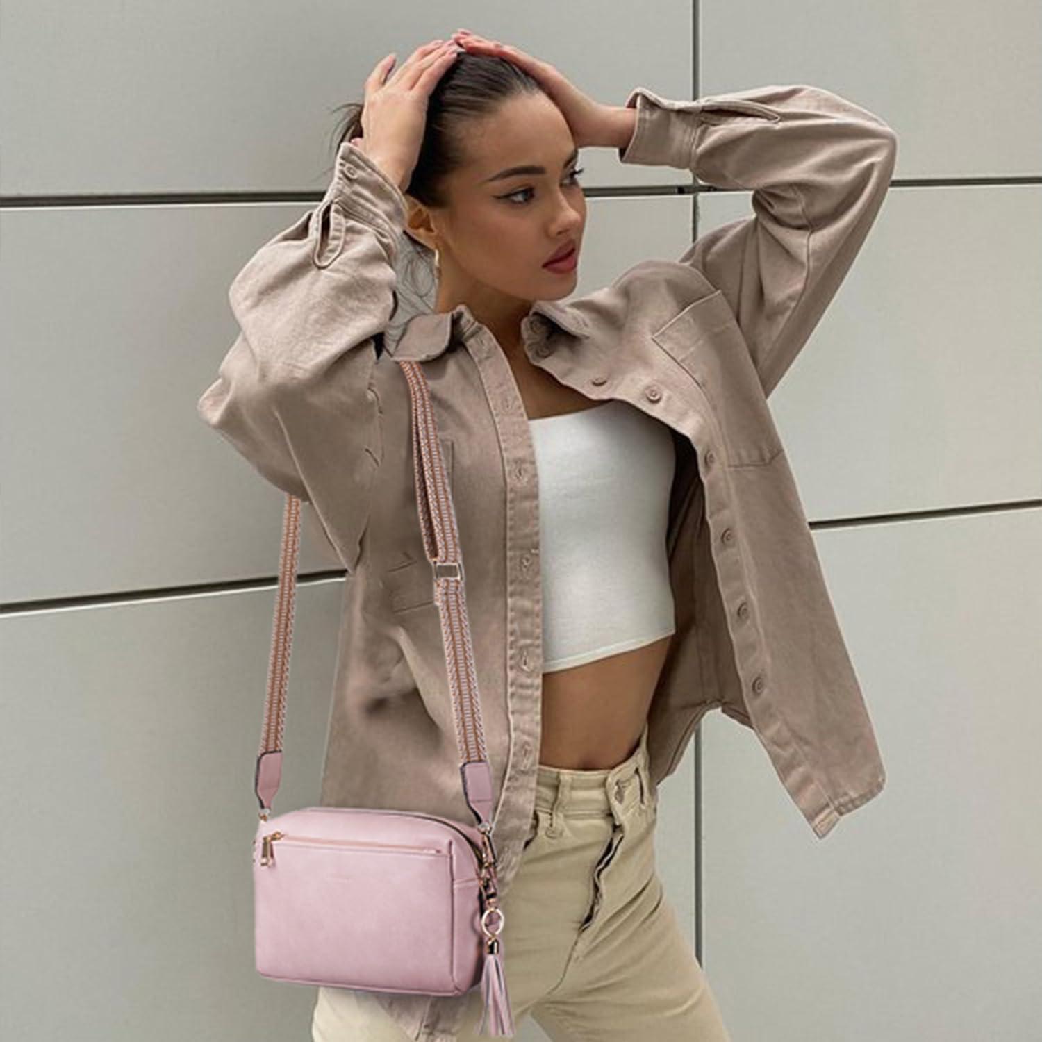 Damen Umhängetasche Veganem Leder Crossbody Schultertasche Drei