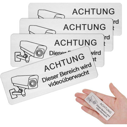 Videoüberwachungsschild 4 Stk. 8.5x3cm Selbstklebend Alu