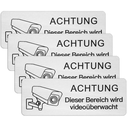 Videoüberwachungsschild 4 Stk. 8.5x3cm Selbstklebend Alu