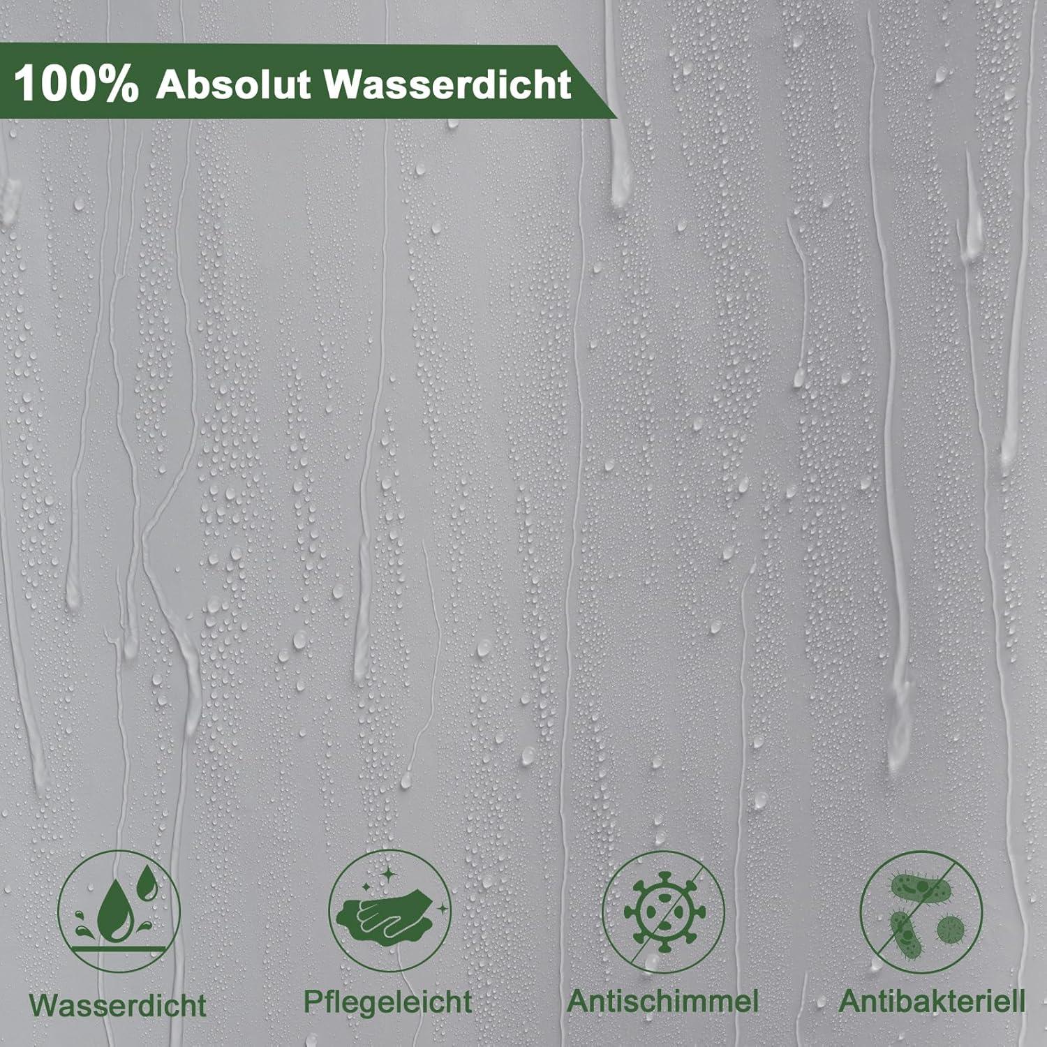 Duschvorhang Hellgrau 180x200 Wasserdicht Antischimmel 3