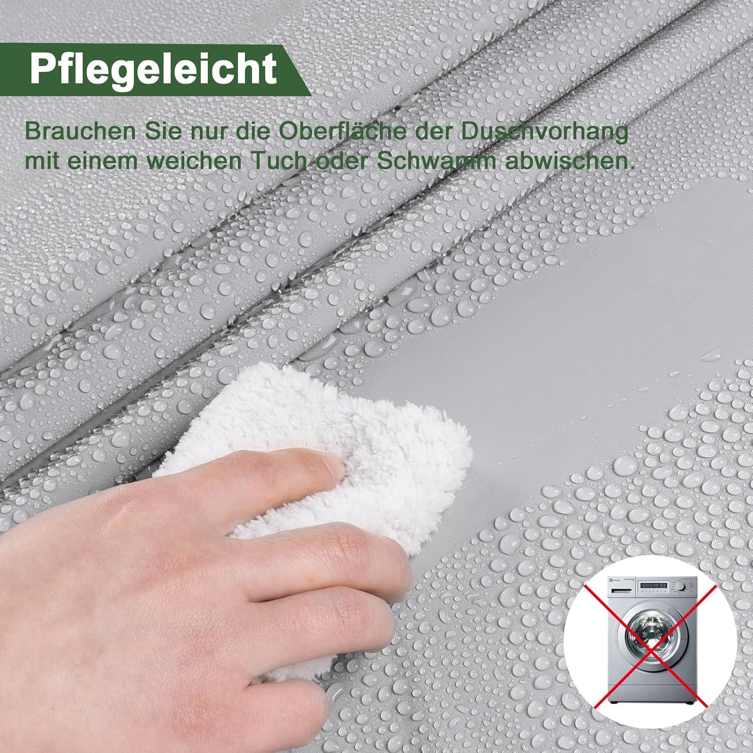 AooHome Duschvorhang Hellgrau 180x200 Wasserdicht Antischimmel mit 12 Ringen