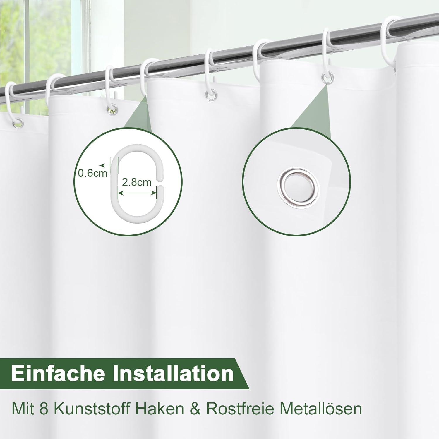 Duschvorhang 120x200 Weiß Wasserdicht Antischimmel inkl. 8 Ringe & 3