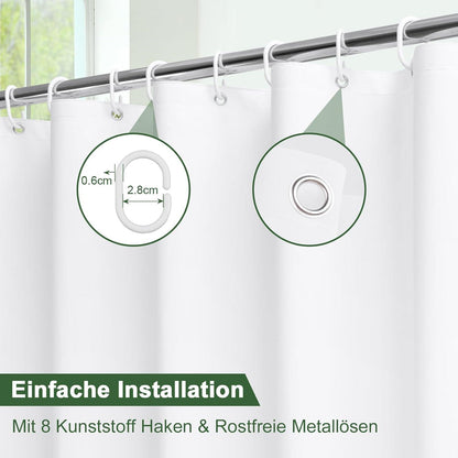 Duschvorhang 120x200 Weiß Wasserdicht Antischimmel inkl. 8 Ringe & 3