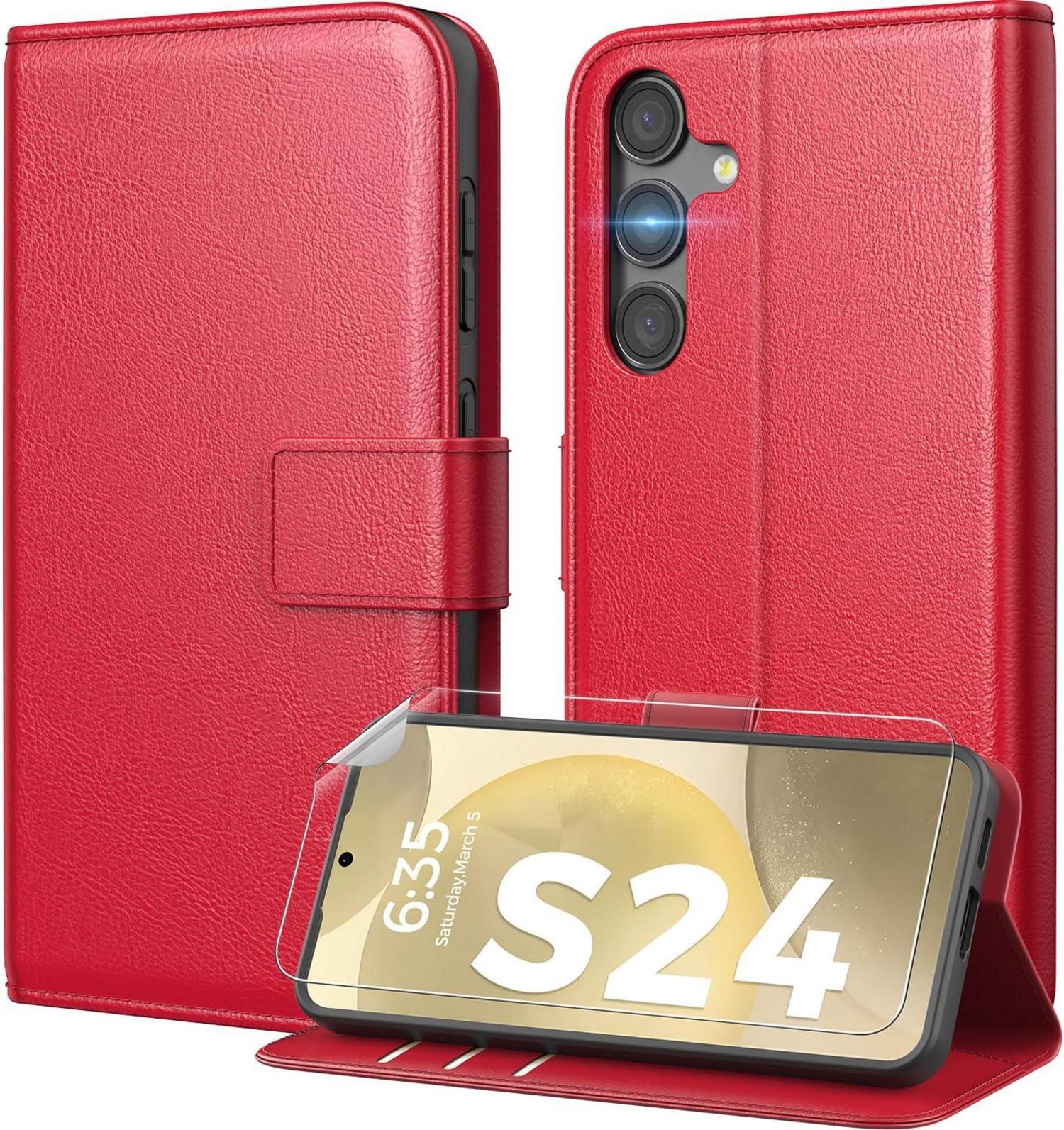 Schutzhülle für Samsung S24 - Magnet PU Leder RFID Stoßfest - Rot