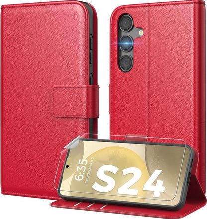 Schutzhülle für Samsung S24 - Magnet PU Leder RFID Stoßfest - Rot