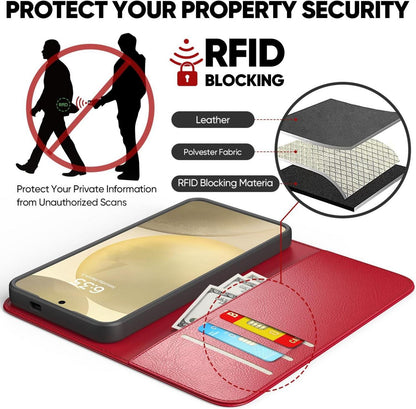 Samsung Galaxy S24 Hülle - Magnet RFID Schutz PU Leder Rot