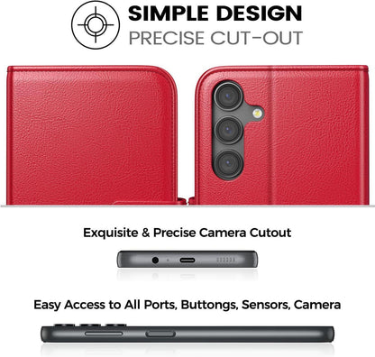 Peakally Samsung Galaxy S24 Hülle PU Leder RFID TPU Stoßfest - Rot