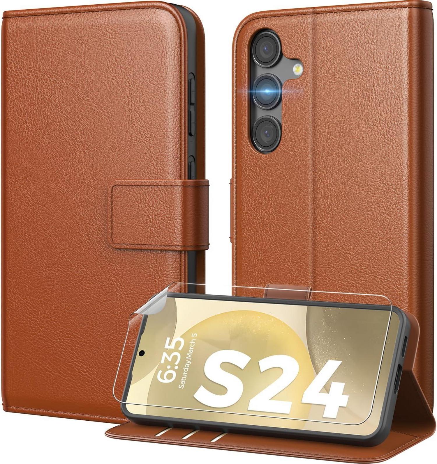 Samsung Galaxy S24 Hülle Braun PU Leder RFID Magnet