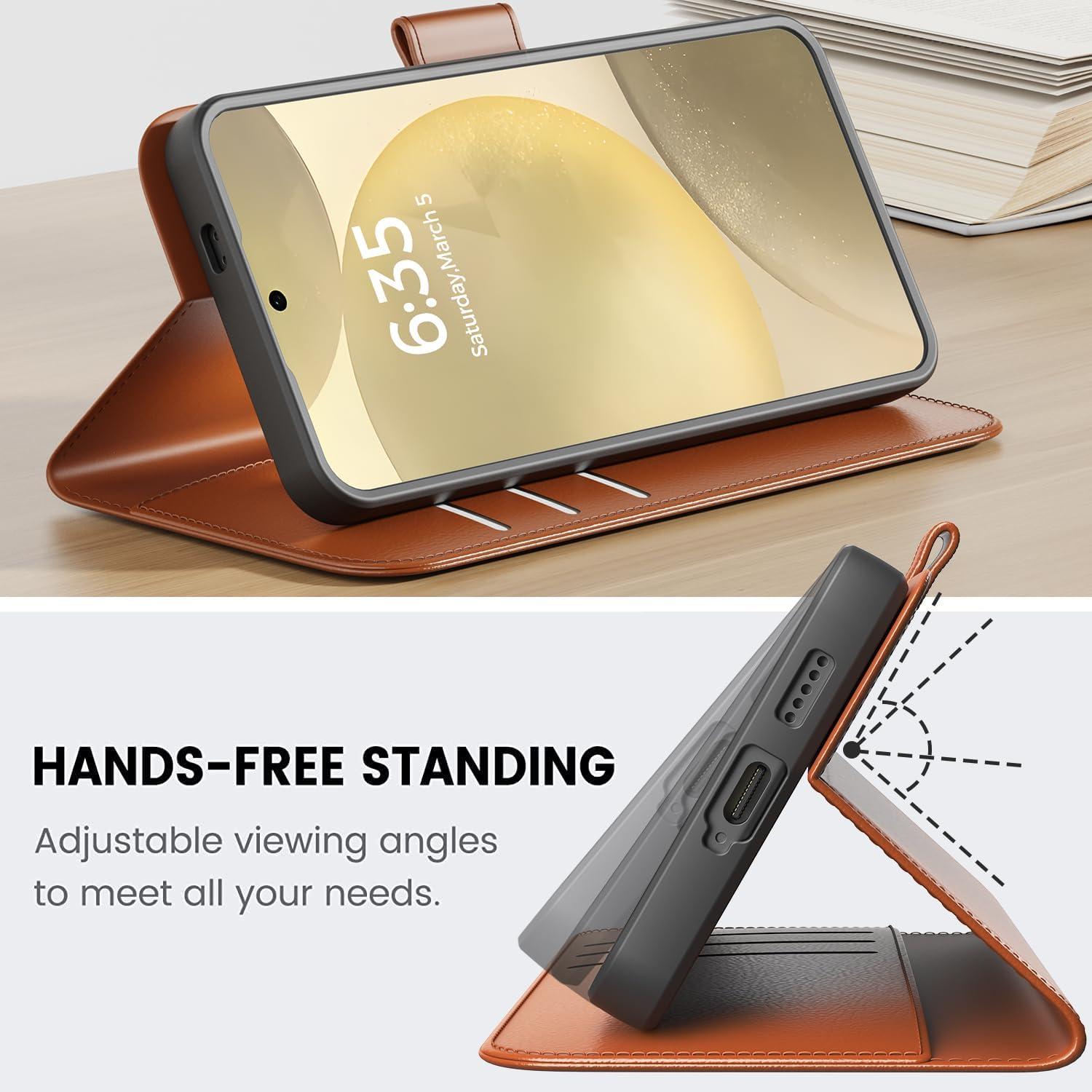 Peakally Samsung Galaxy S24 Hülle mit RFID PU Leder Braun