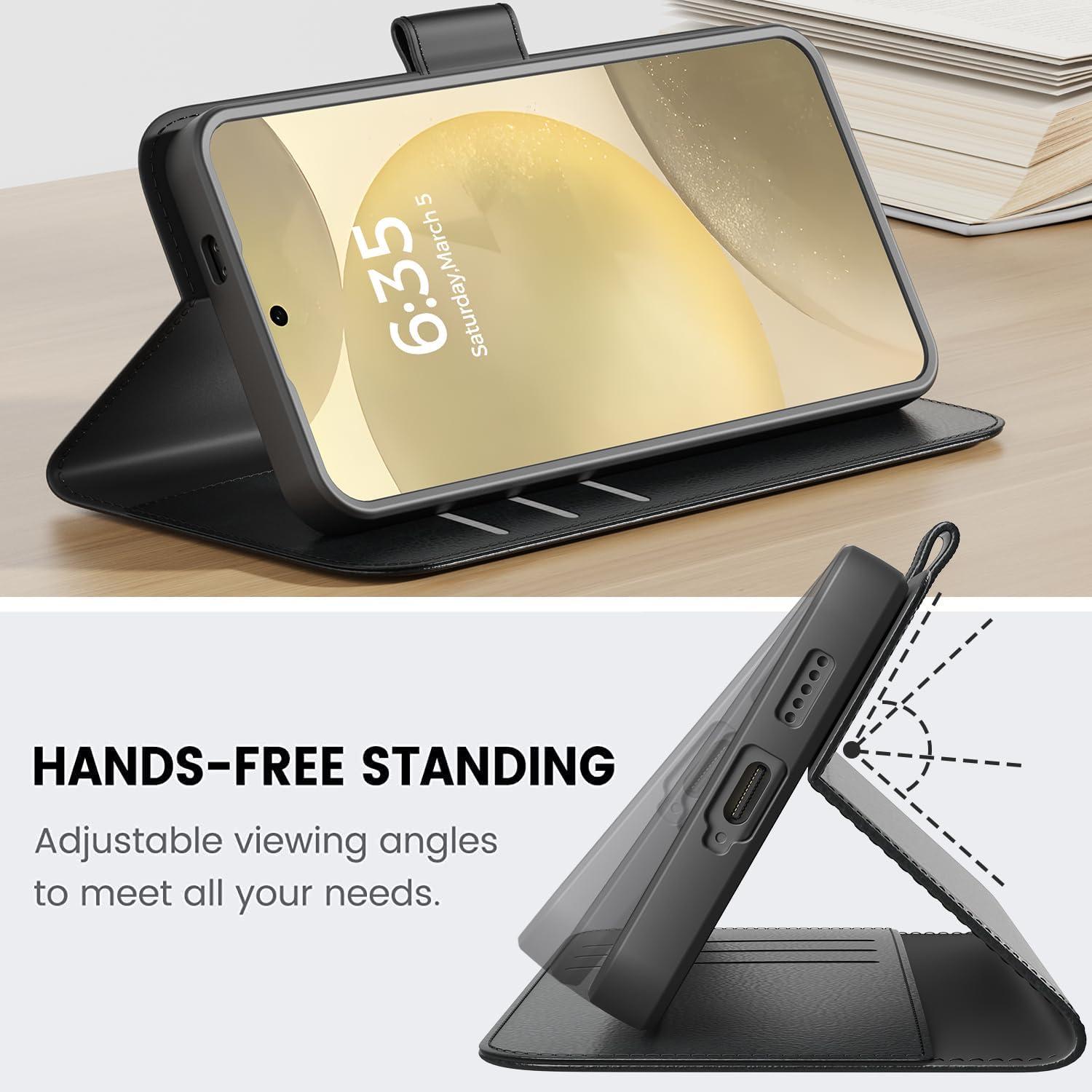 Samsung Galaxy S24 Hülle PU Leder RFID Schutz Klapphülle Schwarz