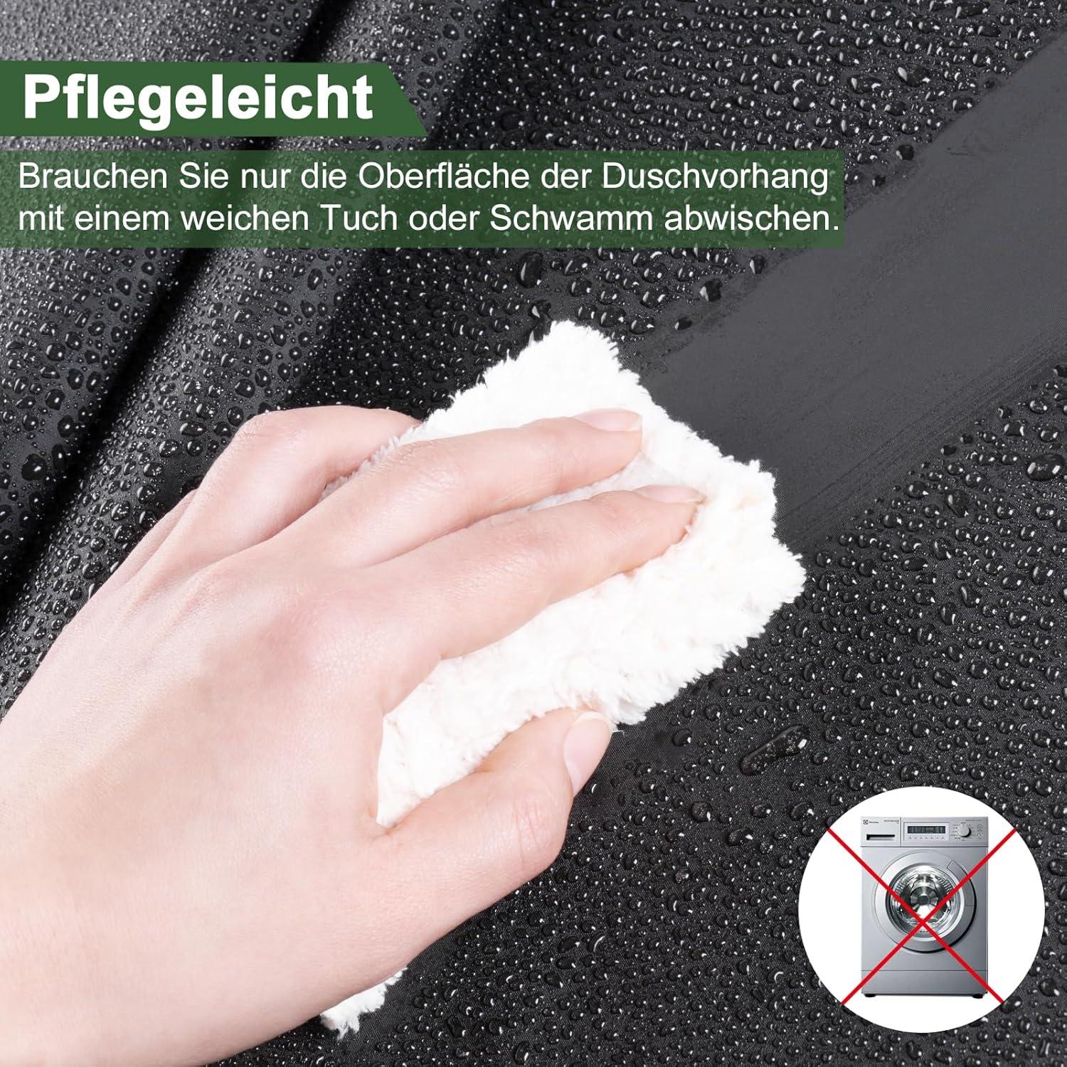 Duschvorhang Schwarz 120x200 Wasserdicht Antischimmel 8 Ringe 3 Gewichtssteine