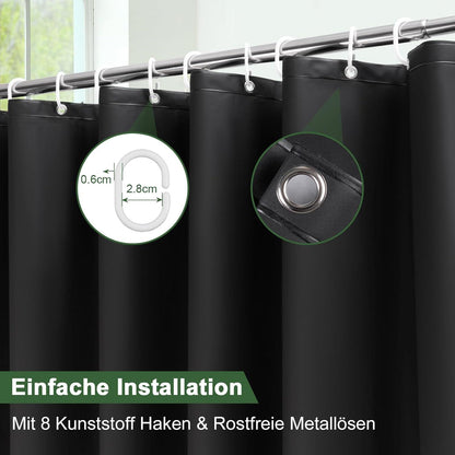 Duschvorhang Schwarz 120x200 Wasserdicht Antischimmel mit 8 Ringen aus