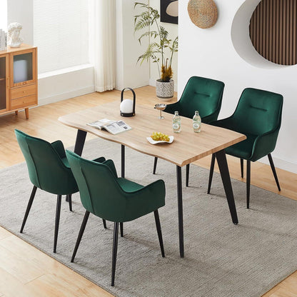 Samt Esszimmerstühle 2er-Set mit Armlehnen & Kissen, Grün