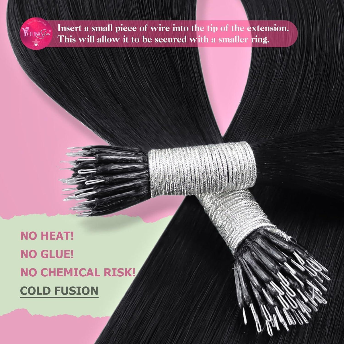 Echthaar Extensions Schwarz 45cm Nanoring 50g
