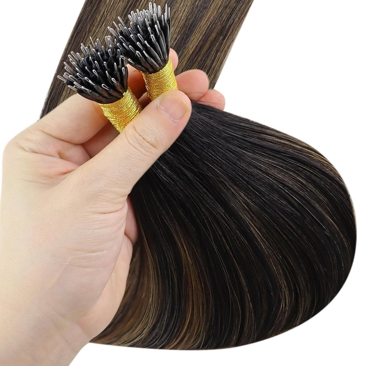 Echthaar Nanoring Extensions Ombre Braun 45cm