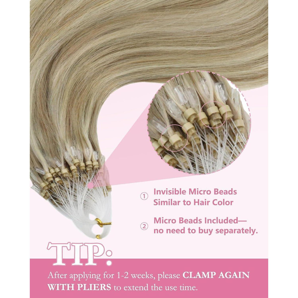Echthaar Micro Ring Extensions Aschblond 50cm