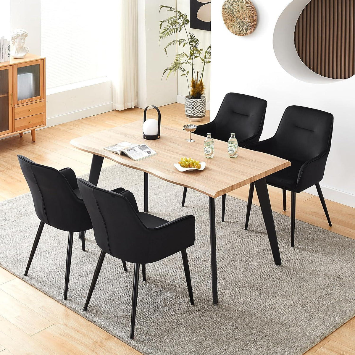 Samt Esszimmerstühle 2er-Set mit Armlehnen & Kissen Schwarz