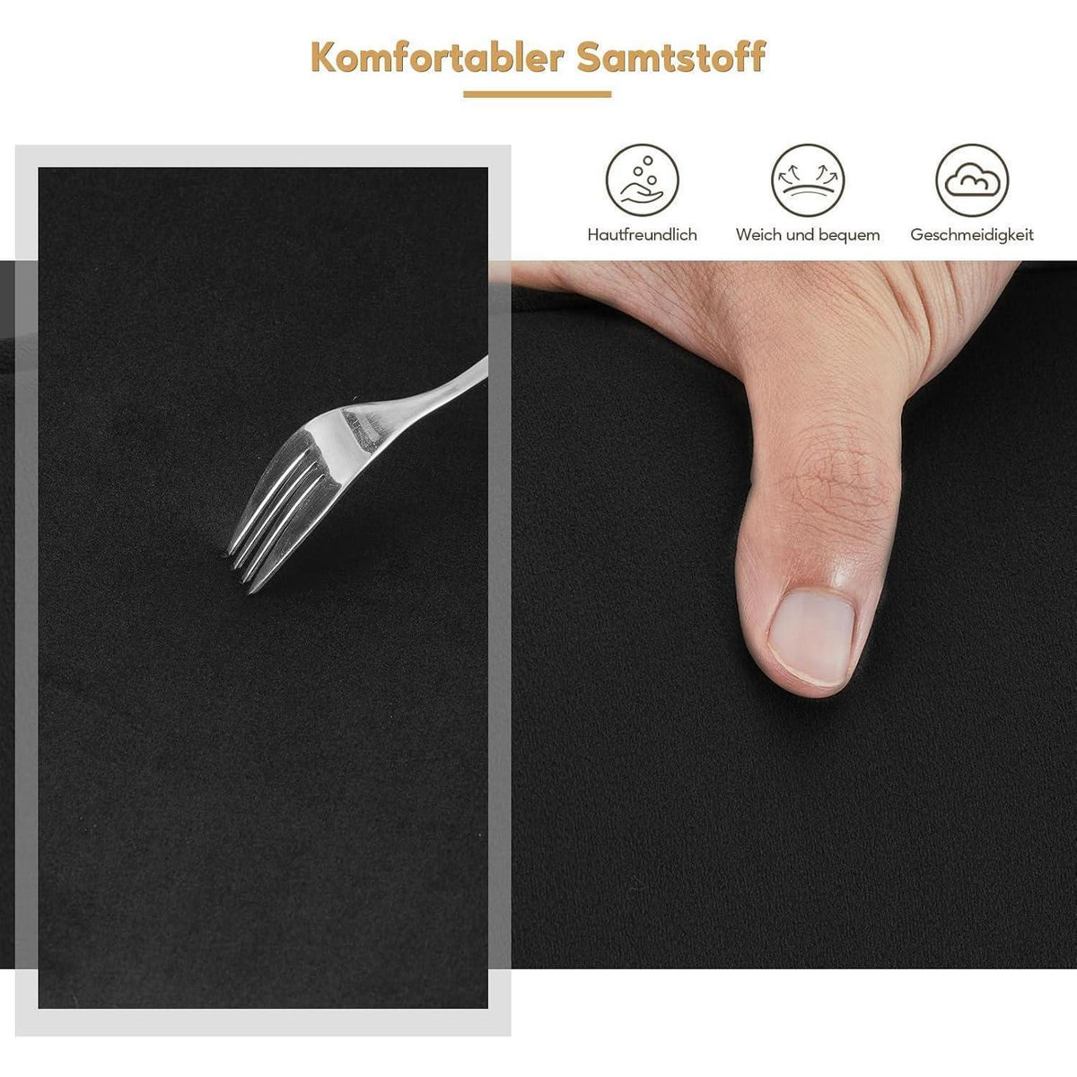 Samt Esszimmerstühle 2er-Set mit Armlehnen & Kissen Schwarz