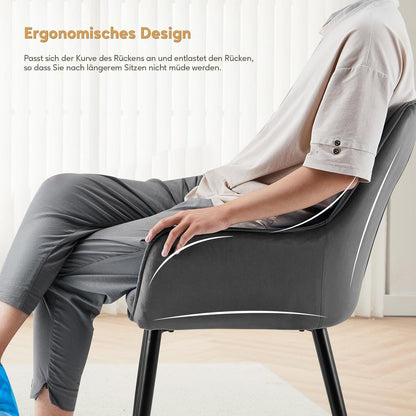 Samt Esszimmerstühle 2er-Set mit Armlehnen & Kissen, Grau