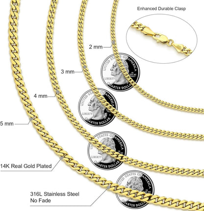 2mm Kubanische Panzerkette Diamantschliff 14K Gold Vergoldet 55cm
